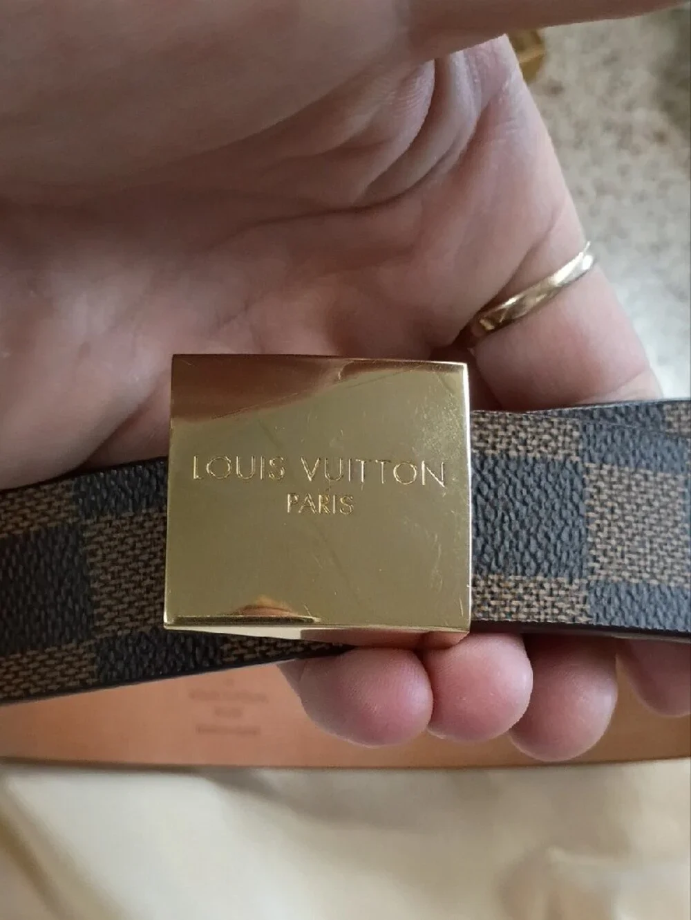 Louis Vuitton Brown Damier Canvas Belt with Gold Plate Buckle
